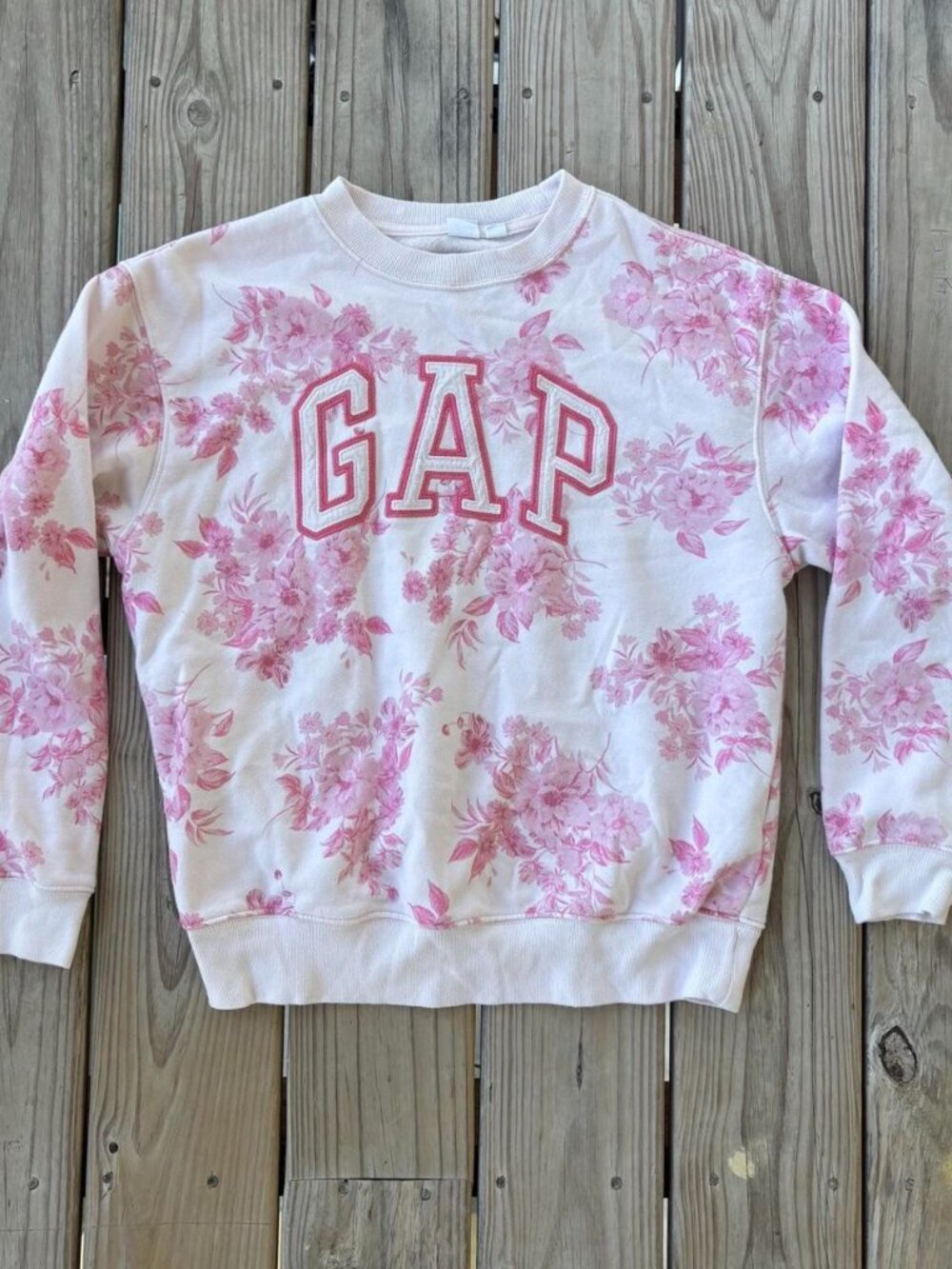 GAP Pink Flowers Crewneck Floral Cute Sweatshirt White/Pink Small